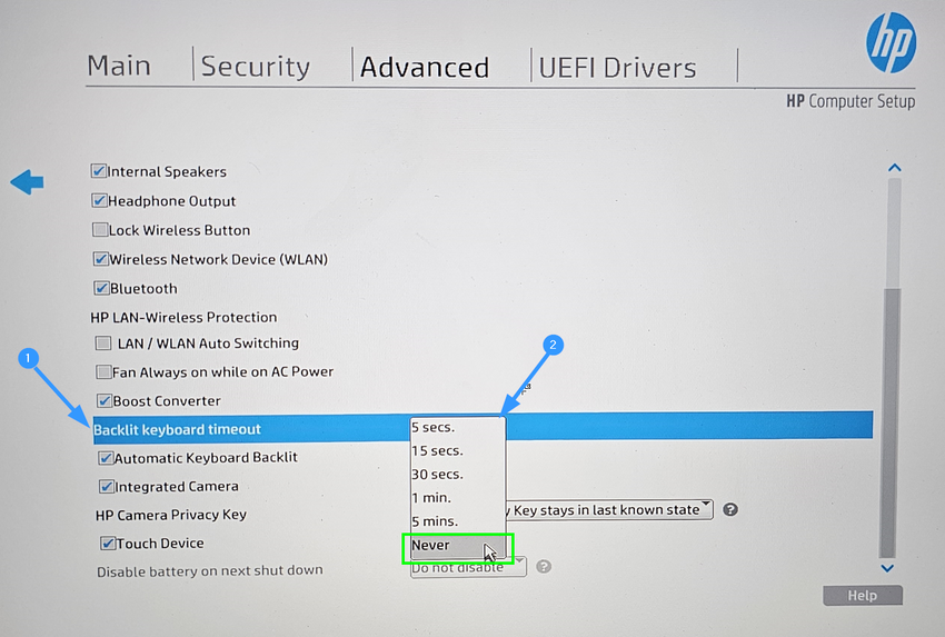 Find the Keyboard Backlight Options